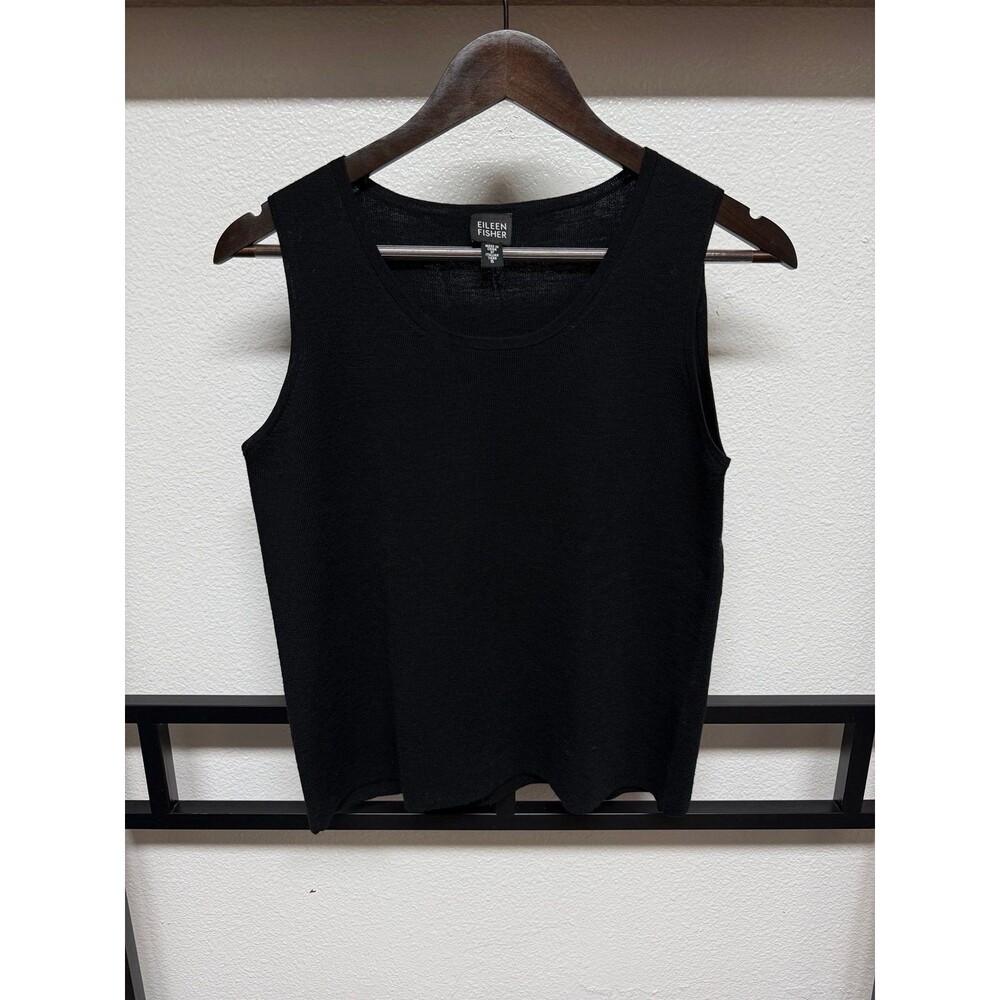 EILEEN FISHER Merino Wool Knit Tank Top Black Sleeveless Round Neck Size S